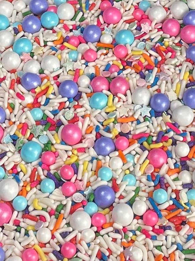 UNICORN BLEND COSMIC CRUNCH - Gluten-free,Egg Free,Nuts Free,Kosher,Sprinkle Medley Mix,For Baking,Decorating,Cookies,Cupcakes,Cakes,Topping,Jimmies,Large,Bulk Candy,Sugar Shapes