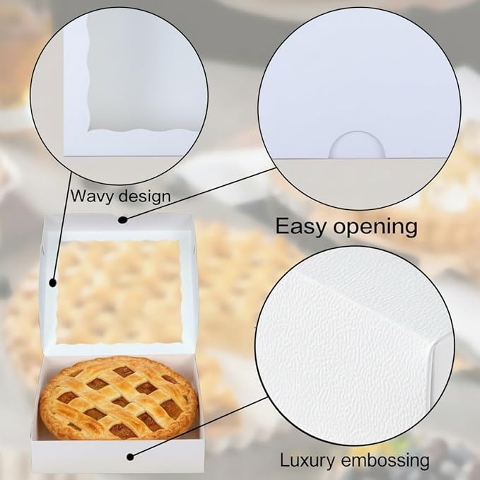 TEMLQPACK 50pcs 9x9x2.5 Inches White Bakery Boxes - Cookies, Pie, Chocolate Covered Strawberries, Breakable Heart, Charcuterie Boxes for Valentine's & Christmas