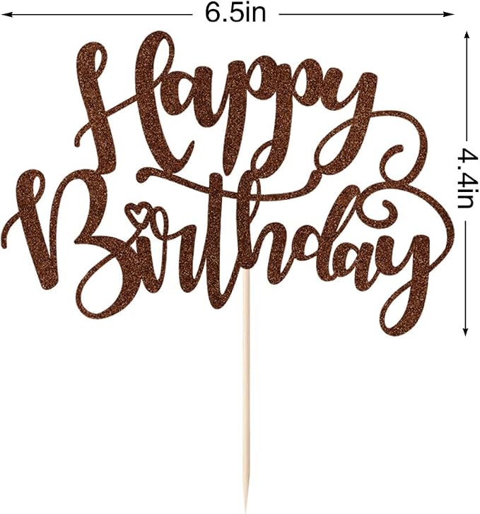 Handmade Glitter Happy Birthday Cake Topper,Birthday Party Cake Decorations, Anniversary/Birthday Party Decoration Supplies (Brown)