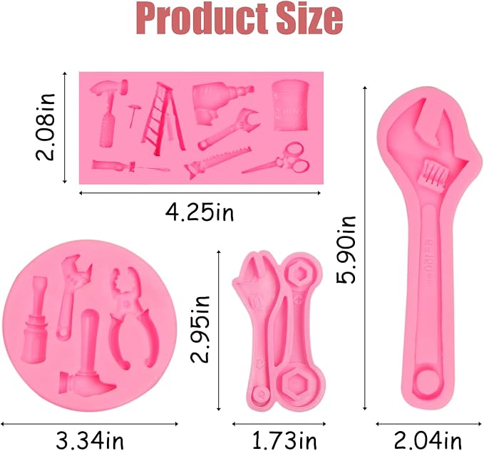 Hand Tools Fondant Molds 4 Pcs, Mini Construction Tool Chocolate Silicone Molds for Cake Decoration Candy Sugar Cupcake Topper Cake Pop Popsicle Polymer Clay Crafts