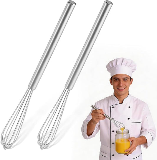 2Pcs 10in Mini Whisk 304 Stainless Steel Small, Tiny Metal Whisk, Extra Long Handle for Deep Jars & Bowls Cooking, Baking, Mixing Ingredients & Deep Containers, Dishwasher Safe
