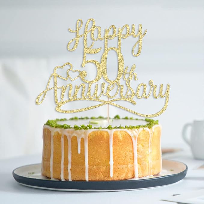 Sleyberoy golden Glitter Happy 50th Anniversary Cake Toppers -Wedding Anniversary Party Decorations, 50th Wedding Anniversary, Company Anniversary Party, Birthday Party Decorations