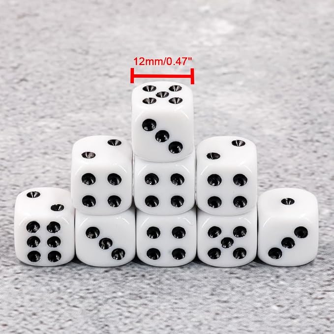 36 of Pack 12MM 6 Sided MINI Dice Set,Solid White Game Dice Set, 6 Sided Standard Colored Dices for Tenzi, Bunco or Teaching Math,with Portable Plastic Box(White)
