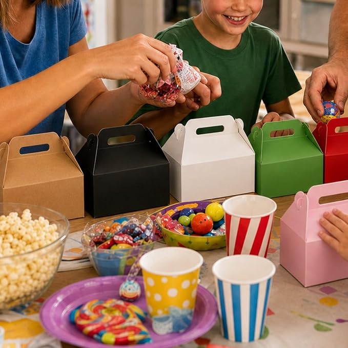 Aosric Small Gable Boxes 3.5 x 3.5 x 6.3 In, 30 Pack, Assorted Color | Premium Cardstock Party Favor Boxes with Handles for Birthday, Wedding, Baby Shower, Cookies, Bakery, Candy & Gift Giving