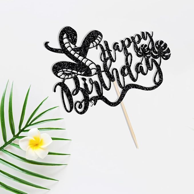 Glitter Snake Happy Birthday Cake Topper- snake theme happy birthday cake decoration，Baby Party 、Boy and Girl Happy Birthday Party supplies decoratio