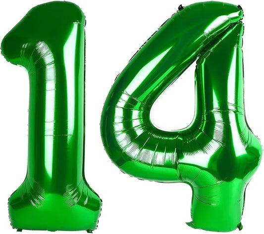 Dark Green Number 14 Balloon 40 Inch, 14th Birthday Party Decorations for Children, Giant 14 Foil Balloon for Party Supplies