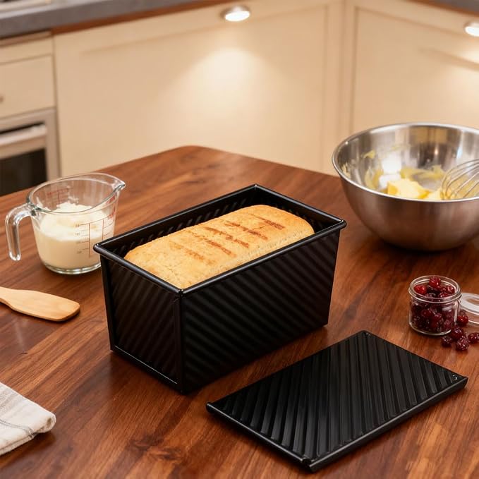 2 Pack 9 * 4 Inch Pullman Loaf Pan with Lid, 1 lb Dough Capacity Non-Stick Bread Loaf Pan,Carbon Steel Coating Sandwich Bread Pan for Bakeware Homemade Sourdough Oven Baking
