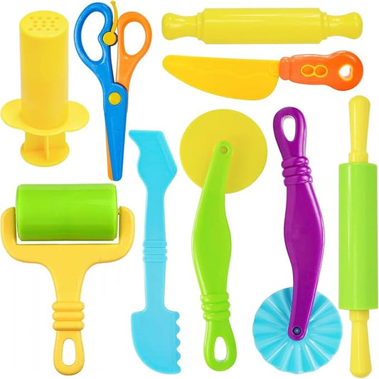Dough Tool Set for Kid, 9 Pcs Dough Tools Accessories for Kids Ages 2-4-8, Includes Cutters Roller, Rolling Pins, Scissors, Plastic Knife