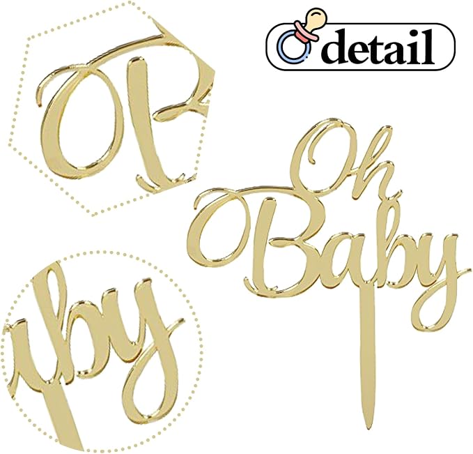 Mirrored Gold Oh Baby Cake Topper, Baby Shower 1st Birthday Party Decorations, Welcome Baby Decorations, Baby Shower Party Cake Decor