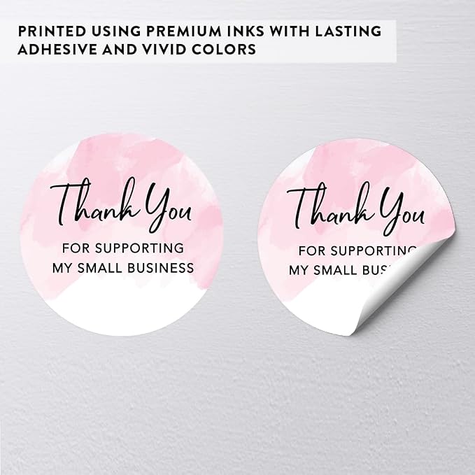 Andaz Press Round Small Business Sticker Labels, 120-Pack, Watercolor Pink Thank You Stickers