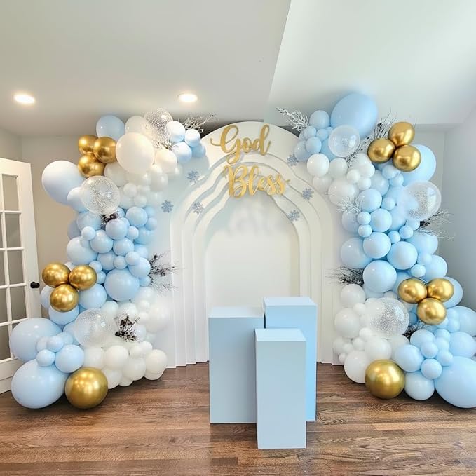 First Communion Blue Balloons Arch Kit 160Pcs, Baptism God Bless Balloon Garland Arch Mi Bautizo Christian Decor Cross Balloon for First Holy Communion Baptism Baby Shower Birthday Supplies