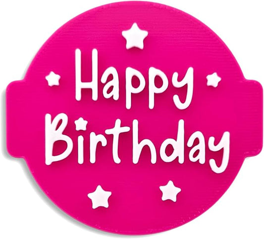 Happy Birthday Embosser Stamp for Icing Fondant Frosting Sugar Paste Cupcake Cake Cookie Baking Decoration (Pattern 2)