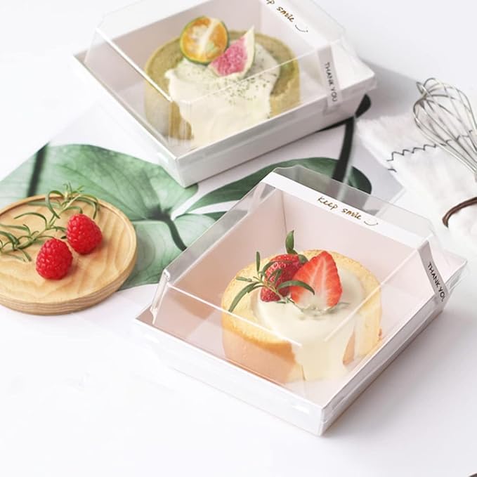 ZORRITA Paper Charcuterie Boxes with Clear Lids, 100 Pack, 5 Inch, White | Square To Go Dessert Containers, Small Bakery Boxes, For Cake, Cookies, Sandwich, Strawberries