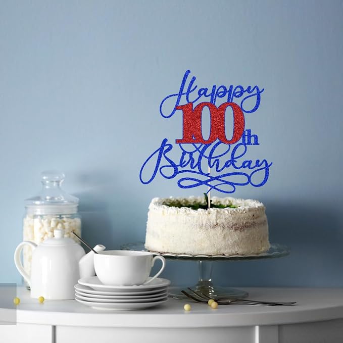 Happy 100th Birthday Cake Topper,Black font Golden Numbers 100th Birthday Cake Decoration，Hello 100, Cheers to 100 Years/100th Anniversary,100& Fabulous Party Decoration