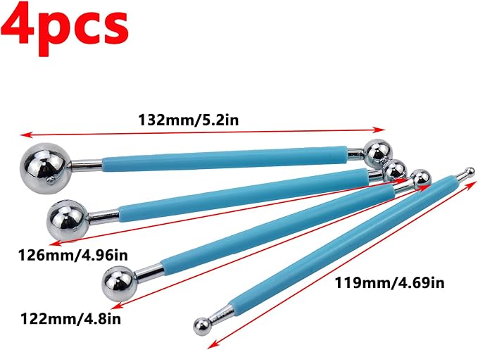 Antrader Cake Decorating Metal Ball Fondant Tool,(8Pcs + 4Pcs) | Double Ended Sculpting Tools Set for Cake Flower Sculpture Pottery