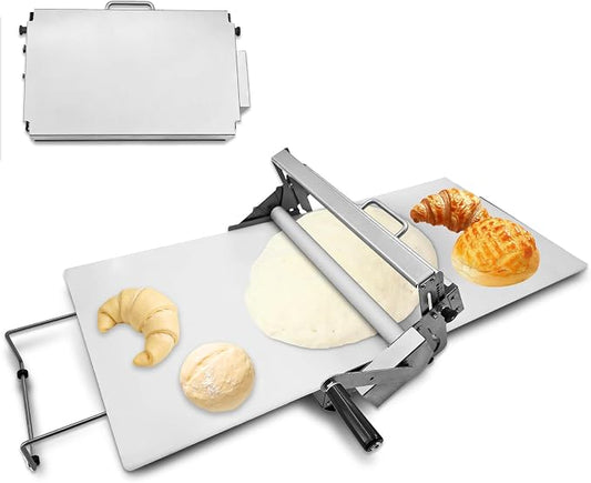 12" Folding Dough Sheeter Manual Dough Roller with Thickness Adjustment (0.1-25mm) Stainless Steel Counter Top Dough Sheeter for Pizza Croissants Pastry and Crust Home & Commercial Use
