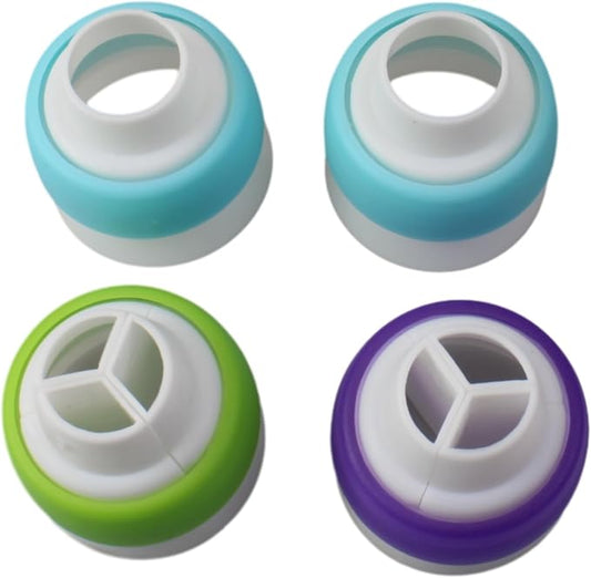 FDXGYH 4 Pcs Single Hole/Three Holes Russian Nozzle Converter 3 Color Piping Tip Converter Plastic Icing Nozzles for Cream Coupler Cake Decor