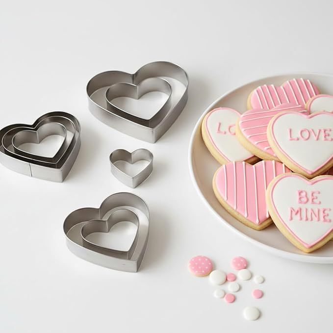Heart Cookie Cutter,10 Pcs Stainless Steel Heart Shaped Cookie Cutter,Sandwich Cutters for Lunch Lover Wedding Present for Sandwiches Biscuit (3.3 2.6 2.0 1.5 1.1in)