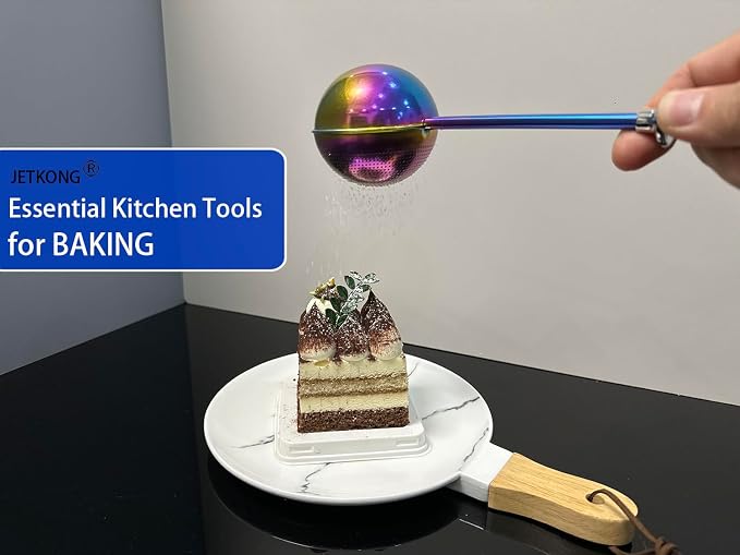 JETKONG 2 Pcs Flour Sifter, Stainless Steel Flour Duster for Bread Baking, Bakers Dusting Wand for Powdered Sugar and Spices (Small+Large, Rainbow)
