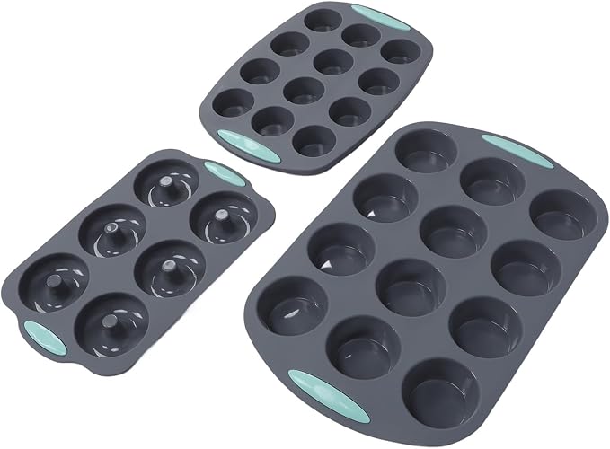 Silicone Muffin Pan, Non Stick Cupcake Pan for Baking Muffins and Donuts, Heat Dishwasher Safe Silicone Baking Tray with Even Heating for Kitchen Oven Use