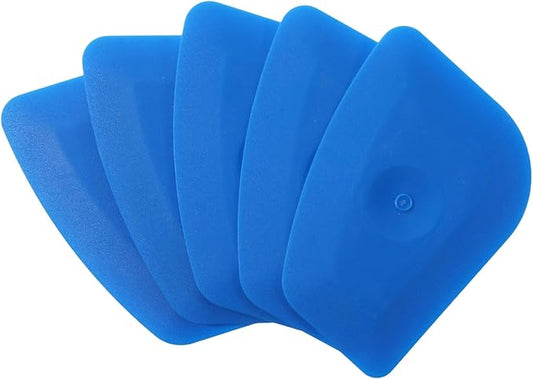 Pan Scraper Tool 5 Pack Plastic Pots Scraper Dish Scrapers for Cast Iron Food Scrapers Tool Non-Scratch Plastic Bowl Scraperes for Cleaning Grease Burnt Food （Blue)