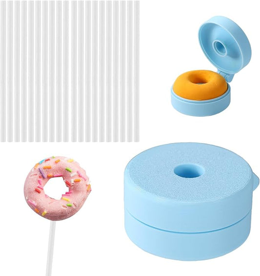 Lyreh Cake Pop Mold with 20 Sticks, Plastic Blue 3D Cake Pop Maker for Weddings Birthdays Cupcake Desserts Ice Cream Candy Chocolate Molds for Home Baking (Donut Shape)