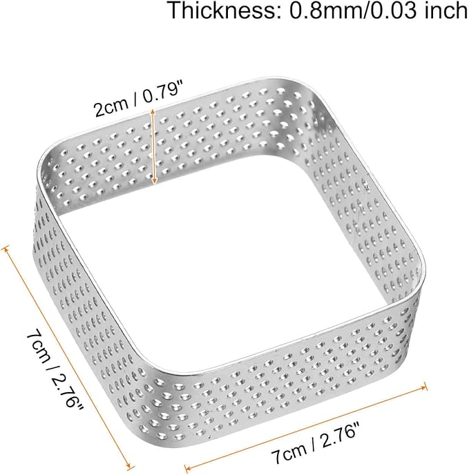 HARFINGTON 4pcs Perforated Cake Rings 2.76" Stainless Steel Square Tartlet Ring Nonstick Polishing Cake Mousse Ring Thickening Dessert Ring Tools for Baking Cake French Dessert Fruit