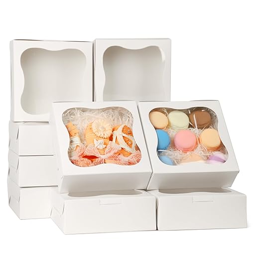 30PCS Cupcake Boxes, 7x7x2.5Inch Gift & Cake Boxes with Window, Bakery & Cookie Boxes, Macaron & Mini Bundt Cake Containers, Food Packaging Treat Boxes
