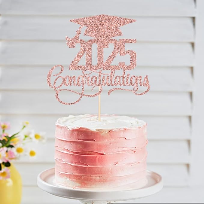 Glitter 2025 Congratulations Graduation Cake Topper,Congrats Grad Cake Decor - 2025 High School/College/Senior Graduation Party Decorations Supplies (2025Congratulations Rose gold)