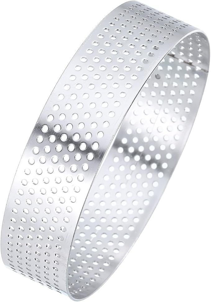 HARFINGTON Stainless Steel Tarts Rings 3.5" Perforated Metal Circle Baking Dessert Mousse Round Cake Ring Non Stick for Home Kitchen Food Cheese Making Tool