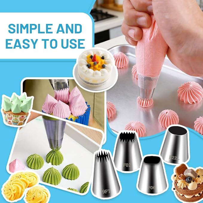 26PCS Extra Large Piping Tips and Bags Set,Jumbo Round Square Wide Star tip | for Churros,Eclairs,Macarons,Cupcakes, 4Jumbo Frosting Nozzles with 20Pcs 18Inch Large Pastry Bags Disposable,Brush,5Bag Ties