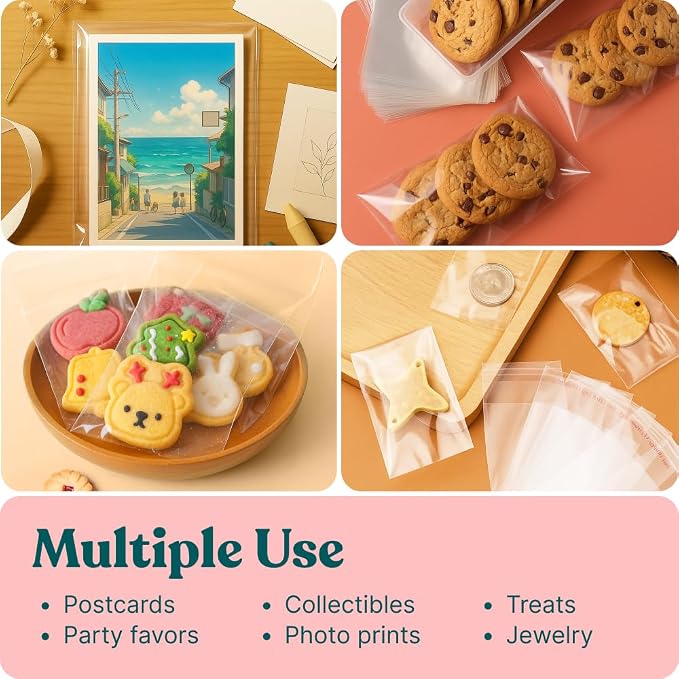 6" X 9" Self Sealing Cellophane Bags (200 Pack) - Clear Cookie and Pretzel Rod Bags With Seal for Baked Goods Packaging, Cookie Wrappers, Bakery Packaging, Bake Sale, Candy, Treats, Goodies, Gifts