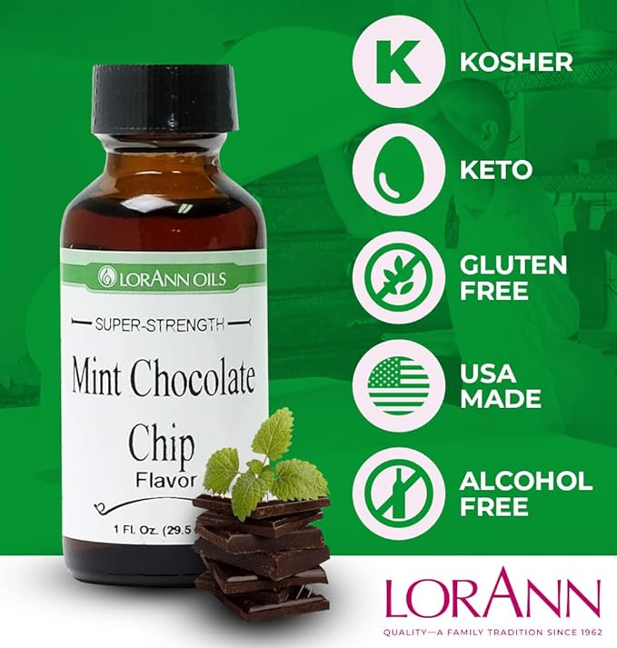 LorAnn Oils Super Strength Flavoring - Used For Candy Making, Flavoring Extracts, Baking, Hard Candy, and Flavor Oils - Bold, Natural Flavors 4X Stronger Than Extracts - Mint Chocolate Chip, 1 fl oz