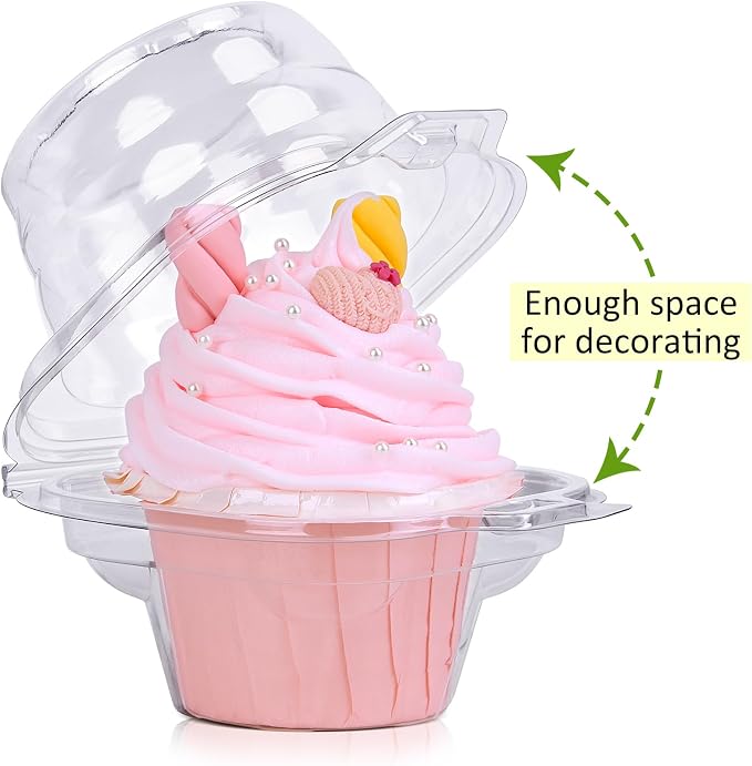 Cupcake Boxes Individual Cupcake Containers, 200 Packs Regular Single Cupcake Holder High Topping for Muffins, Thicker Stackable Plastic Cupcake Carrier for Party (200 pack)