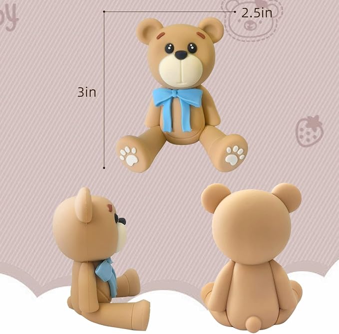3D Bear Cake Toppers Bear Cake Decorations for Boy Girl Baby Shower Birthday Party Supplies (bule)