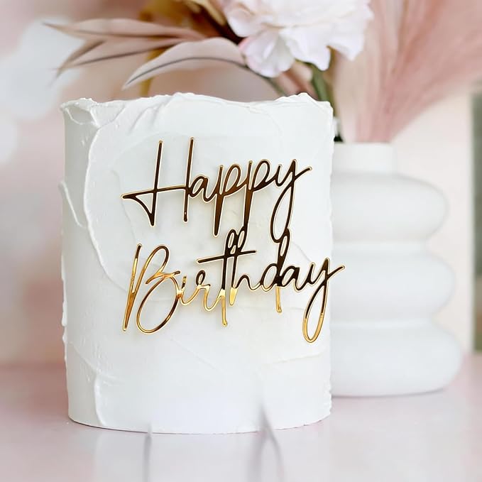 1PCS Happy Birthday Cake Topper,Gold Mirror Acrylic Boy or Girl Cake Sign Decorations,Birthday Cake Charm Supplies for Birthday Party Cake Dessert