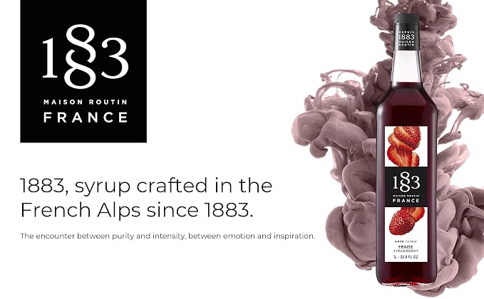1883 Strawberry Syrup for Drinks, Made in France, 1 Liter Glass Bottle