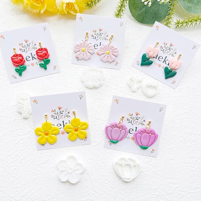 Flower Polymer Clay Cutters Set - 12pcs Rose, Tulip, Daisy, Leaves & Sakura Shapes for DIY Earring Jewelry Making, Soft Clay Crafts, Scrapbooking & Spring Party Favors