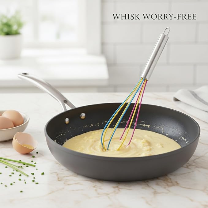 Whisk for Nonstick Cookware, Silicone Coated Wire with Stainless Steel Handle, 13 Inch Kitchen Tool