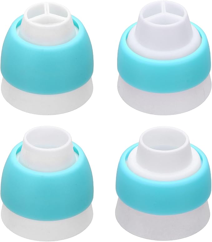 uxcell 4 Pcs Piping Tip Coupler, Plastic 3 and 1 Color Couplers Icing Frosting Piping Bag Reusable Cake Baker Decor Tools for Pastry Cupcake Tips Russian Flower Mouth Nozzles, Light Blue