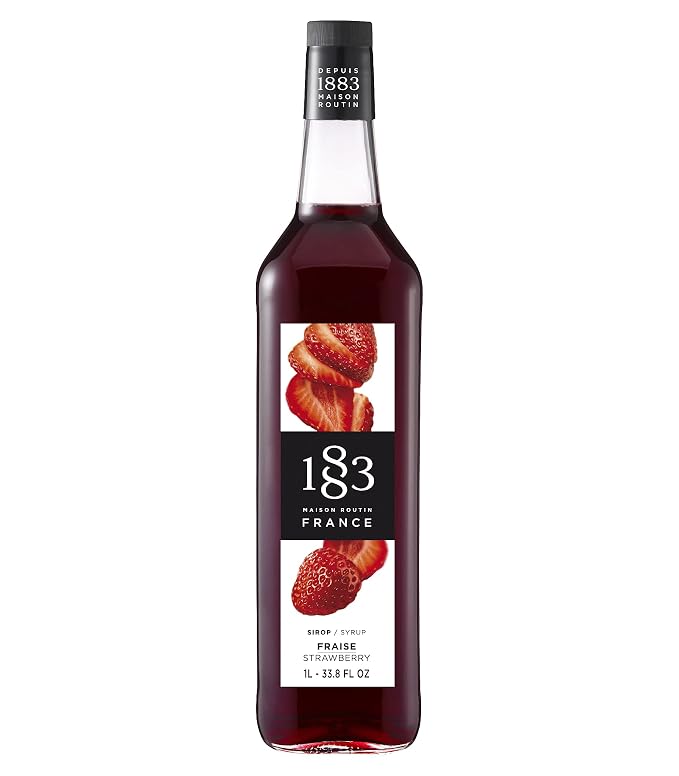 1883 Strawberry Syrup for Drinks, Made in France, 1 Liter Glass Bottle