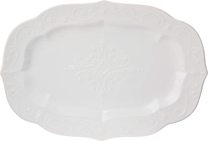 Lenox Serveware, Lenox French Perle White Serving Platter, Oval Shape, 18.5-Inch, Stoneware, Dishwasher Safe, Turkey Platter for Thanksgiving, Winter Hosting, Christmas Serving (White, 1 Piece)