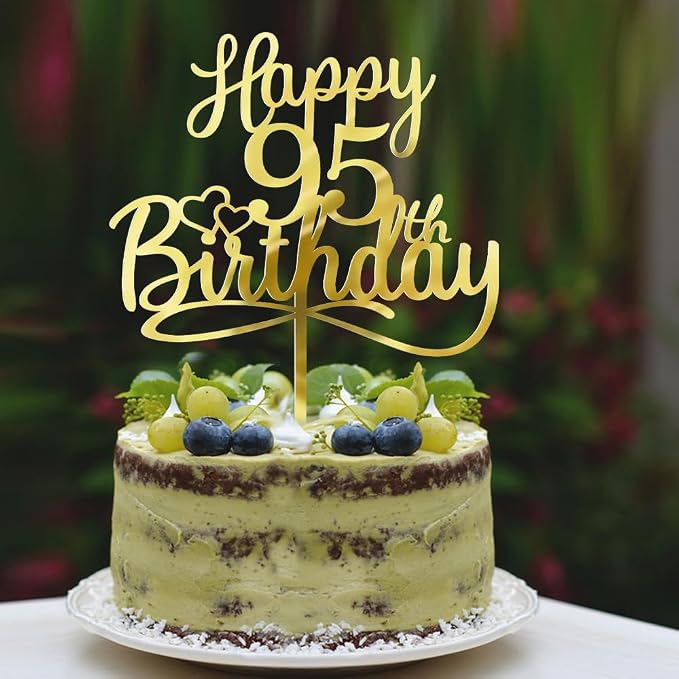Sleyberoy Acrylic Happy 95th Birthday Cake Topper- Hello 95,Cheers to 95 Years,95th Anniversary/Birthday Party、 men and women Happy Ninety-five Birthday Selected cake decoration (95th)