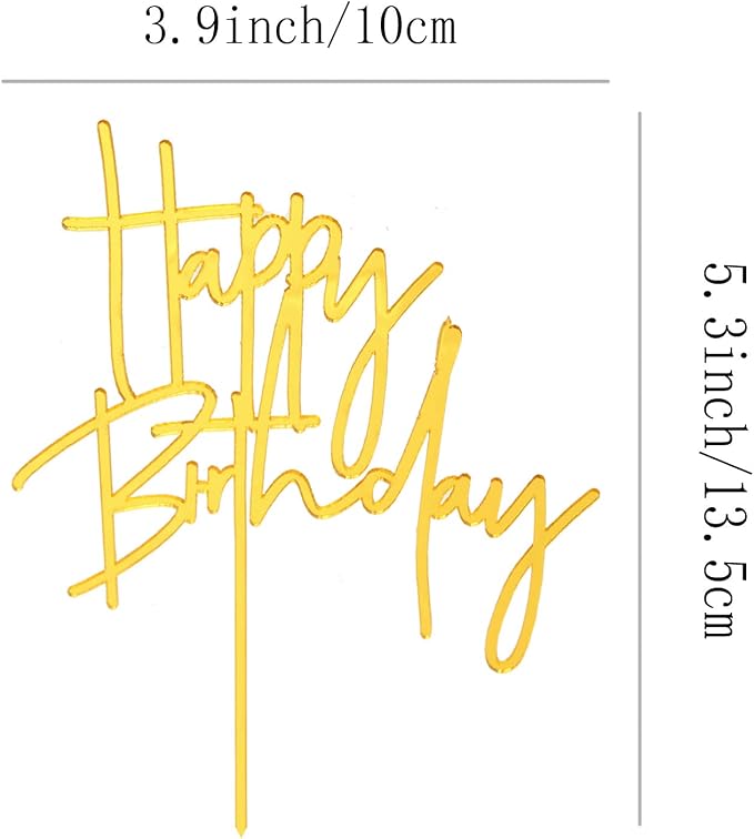 Gold DIY Happy birthday Cake Topper Acrylic Happy Birthday Cake Sign Party Decorations Supplies(Gold 1)