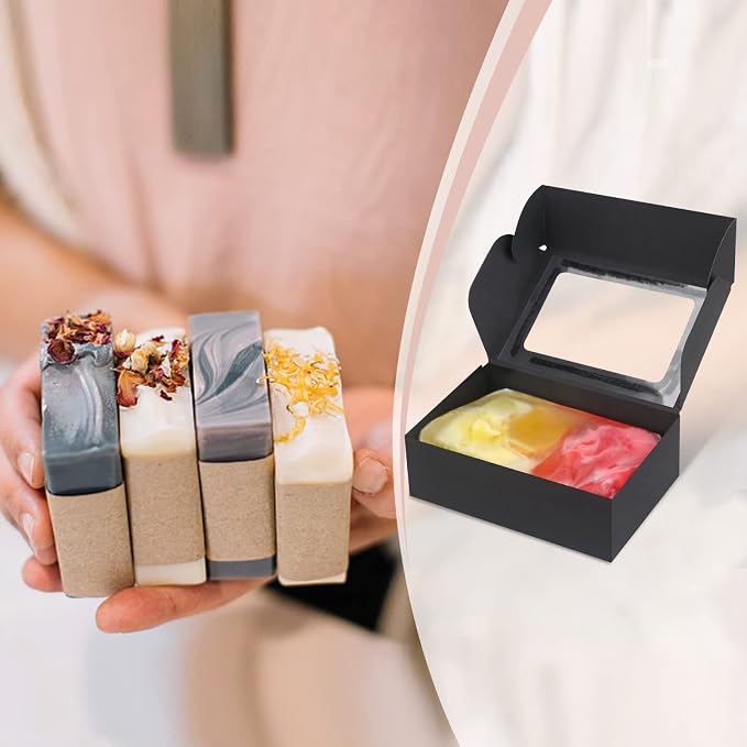 COTOPHER Soap Box, 30Pcs Small Soap Packaging Boxes 3.5x2.35x1.2 Inch Mini Kraft Boxes with Window Soap Boxes for Homemade Soap Candy Chocolate Bakery Cookies Soap Packaging