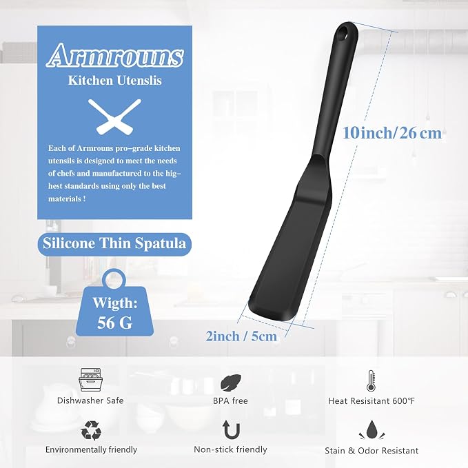 Mini Brownie Serving Spatula - Omelet Pancake Spatula Turner. Heat Resistant Silicone Thin Spatula, Long Scraper Spatulas for Cooking, Pancake, Pizza.