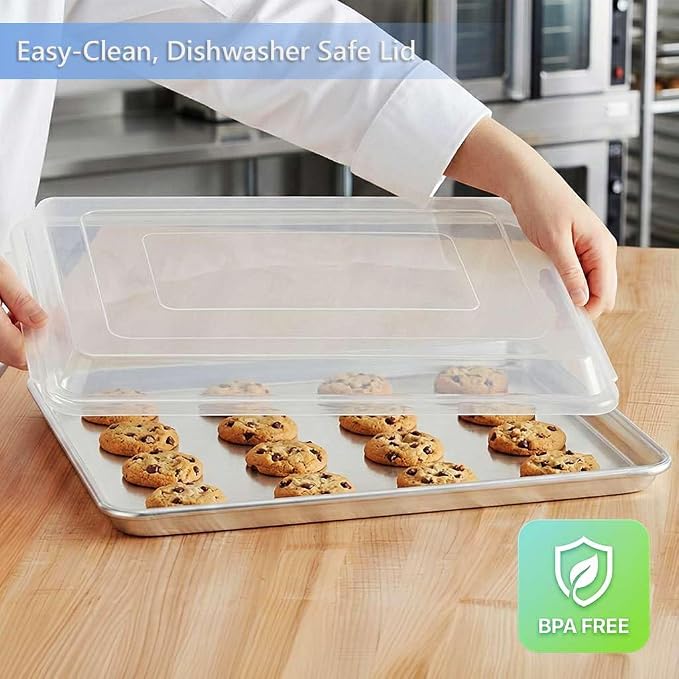 13" x 18" Commercial Baking Tray with Lid 12 Pack Half Sheet Pan BPA Free Cover