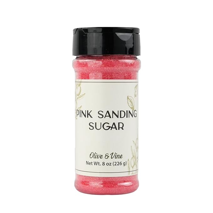 Olive & Vine Pink Sanding Sugar, Sweet Finish, For Baking & Decorating, Rich Tradition, Authentic Taste, For Global Recipes (8 Ounce)