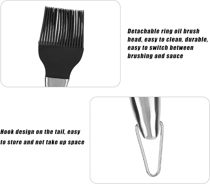Silicone Basting Brush with Stainless Steel Handle - Heat Tolerant Up to 450°F for Grilling/Baking/Cooking - Non Shed Oil & Sauce Brush, Dishwasher Safe (430 large black curved handle)