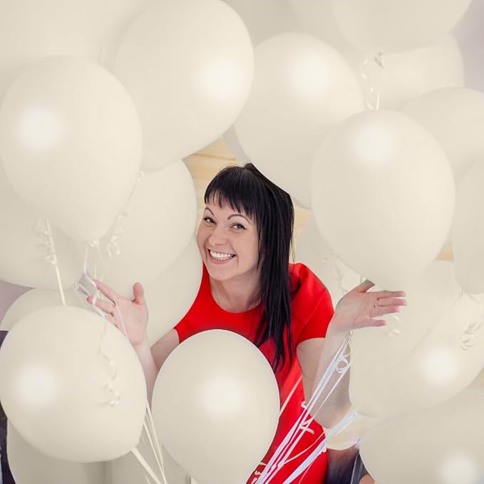 Jobkoo Sand White Balloons, 12 Inch, 100 Pack - Boho, Cream, Matte, Retro, Off White, Neutral, Helium Balloons for Birthday, Wedding, Baby Shower Parties